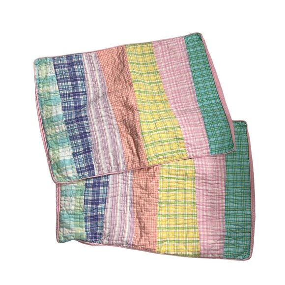 2 Britannica Pastel Madras Plaid Quilted Cotton Standard Pillow‎ Shams - Picture 5 of 6